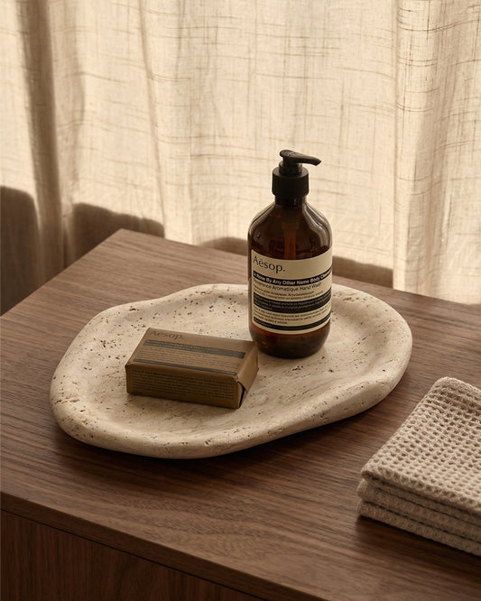 ROCA - Handcrafted Turkish Travertine Natural Shape Tray - 10 x 7.1 in