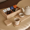 ORDO - Handcrafted Turkish Beige Travertine Organizer Box with Bamboo Grid - 12.8 x 6.9 in