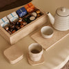 ORDO - Handcrafted Turkish Beige Travertine Organizer Box with Bamboo Grid - 12.8 x 6.9 in
