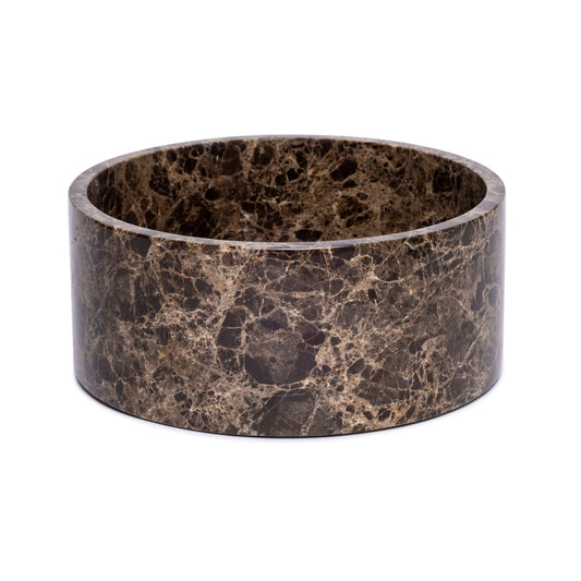 YUKI - Handcrafted Spanish Dark Emperador Marble Round Fruit Bowl - Ø9.4 in