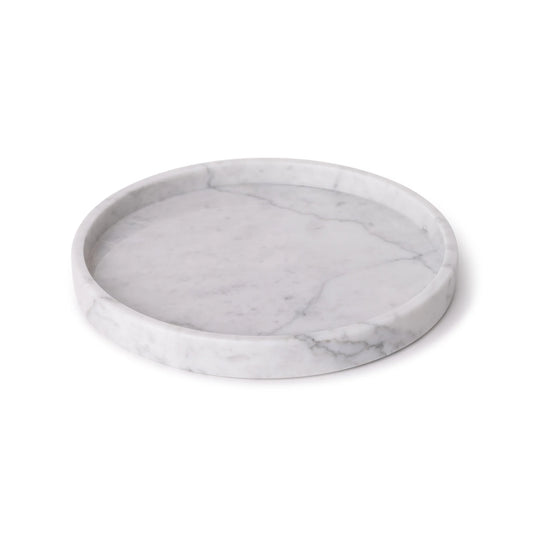 VARRO - Handcrafted Italian Carrara White Marble Round Tray - Ø11.8 in
