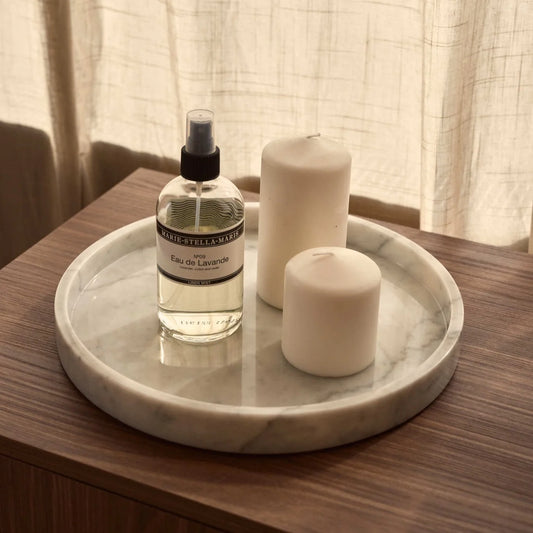 VARRO - Handcrafted Italian Carrara White Marble Round Tray - Ø11.8 in
