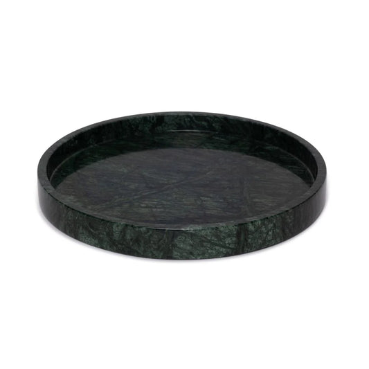 VARRO - Handcrafted Indian Green Marble Round Tray - Ø11.8 in