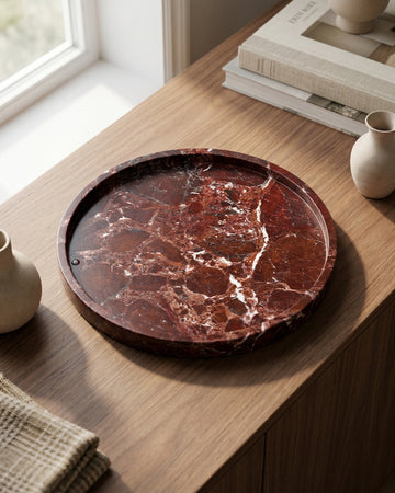 VARRO - Handcrafted Turkish Rosa Levanto Marble Round Tray - Ø11.8 in