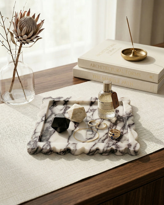 ONDA - Handcrafted Italian Calacatta Viola Marble Scalloped Tray - 10.6 x 7.9 in