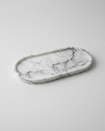 ARC - Handcrafted Italian Carrara White Marble Oval Tray - 11.8 x 5.9 in