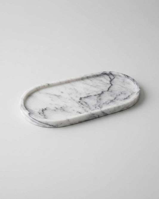 ARC - Handcrafted Italian Carrara White Marble Oval Tray - 11.8 x 5.9 in