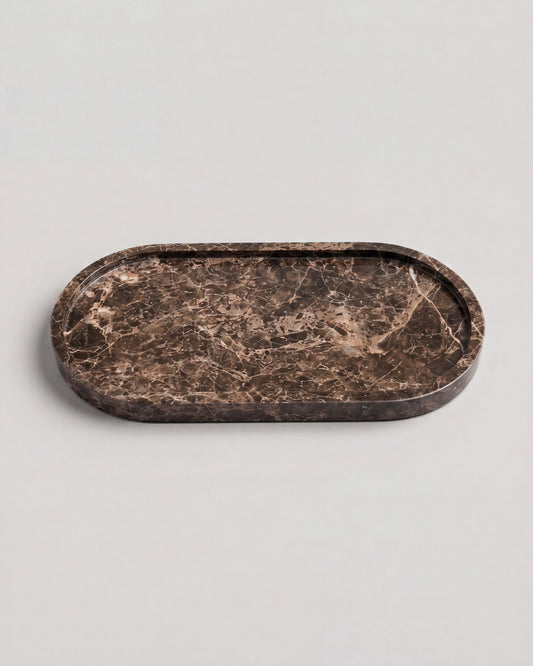 ARC - Handcrafted Spanish Dark Emperador Marble Oval Tray - 11.8 x 5.9 in