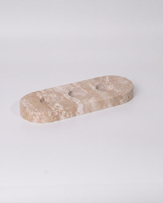 DUNE - Handcrafted Turkish Beige Travertine Tealight Holder Set - 10.6 x 4.1 in