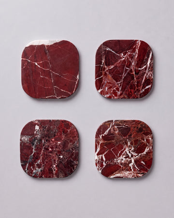 KOZA - Handcrafted Turkish Rosa Levanto Marble Square Coasters - Set of 4 - 3.9 x 3.9 in