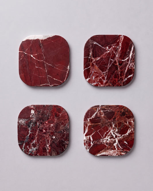 KOZA - Handcrafted Turkish Rosa Levanto Marble Square Coasters - Set of 4 - 3.9 x 3.9 in