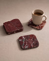 KOZA - Handcrafted Turkish Rosa Levanto Marble Square Coasters - Set of 4 - 3.9 x 3.9 in