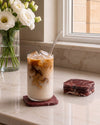 KOZA - Handcrafted Turkish Rosa Levanto Marble Square Coasters - Set of 4 - 3.9 x 3.9 in