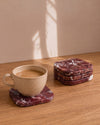 KOZA - Handcrafted Turkish Rosa Levanto Marble Square Coasters - Set of 4 - 3.9 x 3.9 in