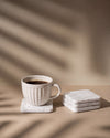 KOZA - Handcrafted Italian Carrara White Marble Square Coasters - Set of 4 - 3.9 x 3.9 in