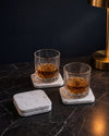 KOZA - Handcrafted Italian Carrara White Marble Square Coasters - Set of 4 - 3.9 x 3.9 in