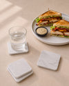 KOZA - Handcrafted Italian Carrara White Marble Square Coasters - Set of 4 - 3.9 x 3.9 in