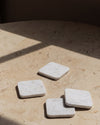 KOZA - Handcrafted Italian Carrara White Marble Square Coasters - Set of 4 - 3.9 x 3.9 in
