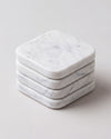 KOZA - Handcrafted Italian Carrara White Marble Square Coasters - Set of 4 - 3.9 x 3.9 in