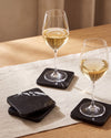 KOZA - Handcrafted Chinese Nero Marquina Marble Square Coasters - Set of 4 - 3.9 x 3.9 in