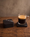 KOZA - Handcrafted Chinese Nero Marquina Marble Square Coasters - Set of 4 - 3.9 x 3.9 in