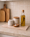 LOMA - Handcrafted Turkish Beige Travertine Rectangular Platter L - 15.7 x 7.9 in