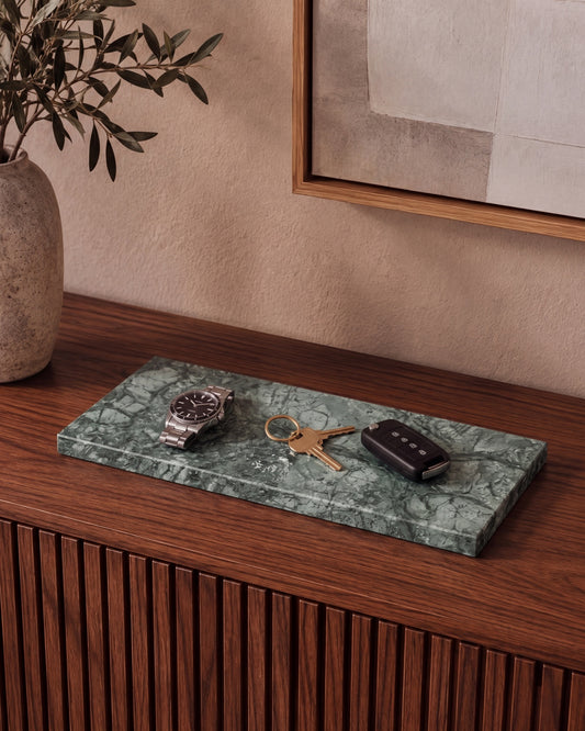 LOMA - Handcrafted Indian Green Marble Rectangular Platter S - 9.8 x 3.9 in