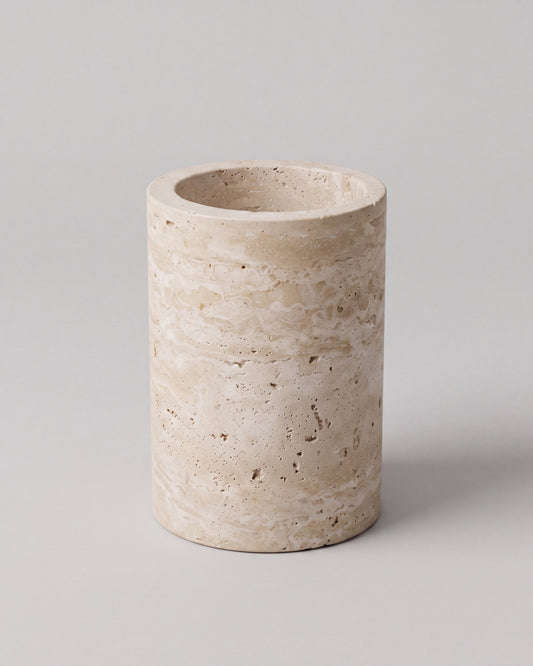 MILO - Handcrafted Turkish Beige Travertine Wine Cooler - Ø4.7 x 7.1 in
