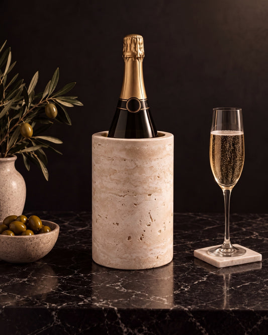 MILO - Handcrafted Turkish Beige Travertine Wine Cooler - Ø4.7 x 7.1 in