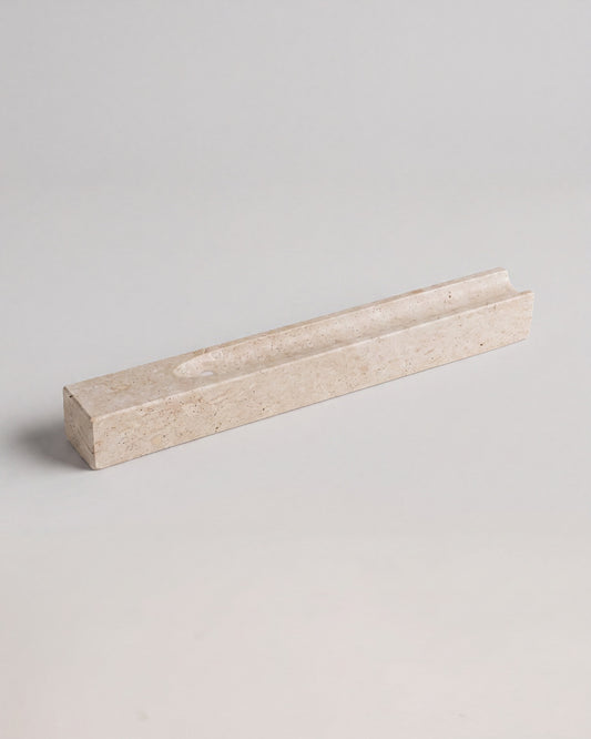 MOKU - Handcrafted Turkish Beige Travertine Incense Holder - 9.8 x 1.2 in