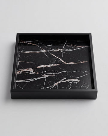 MEZA - Handcrafted Chinese Nero Marquina Marble Square Tray - 11.8 x 11.8 in