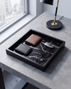 MEZA - Handcrafted Chinese Nero Marquina Marble Square Tray - 11.8 x 11.8 in