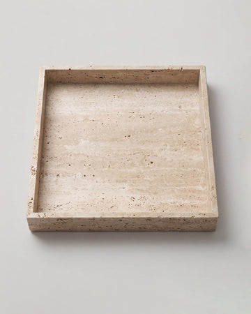 MEZA - Handcrafted Turkish Beige Travertine Square Tray - 11.8 x 11.8 in