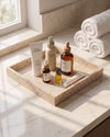 MEZA - Handcrafted Turkish Beige Travertine Square Tray - 11.8 x 11.8 in