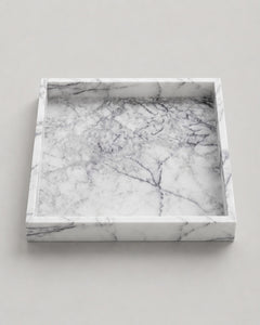 MEZA - Handcrafted Turkish Lilac Marble Square Tray - 11.8 x 11.8 in