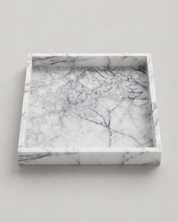 MEZA - Handcrafted Turkish Lilac Marble Square Tray - 11.8 x 11.8 in