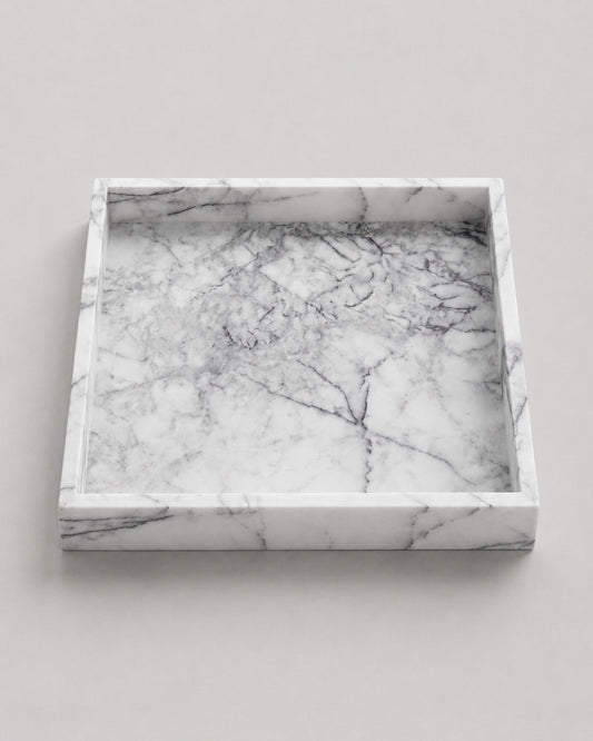 MEZA - Handcrafted Turkish Lilac Marble Square Tray - 11.8 x 11.8 in