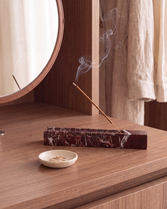 MOKU - Handcrafted Turkish Rosa Levanto Marble Incense Holder - 9.8 x 1.2 in