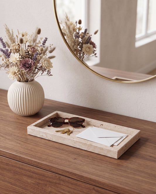 NAMI - Handcrafted Turkish Travertine Rectangular Tray - 11.8 x 5.9 in
