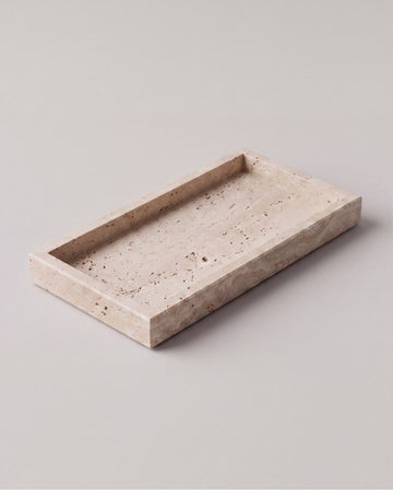 NAMI - Handcrafted Turkish Travertine Rectangular Tray - 11.8 x 5.9 in