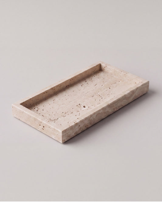 NAMI - Handcrafted Turkish Travertine Rectangular Tray - 11.8 x 5.9 in