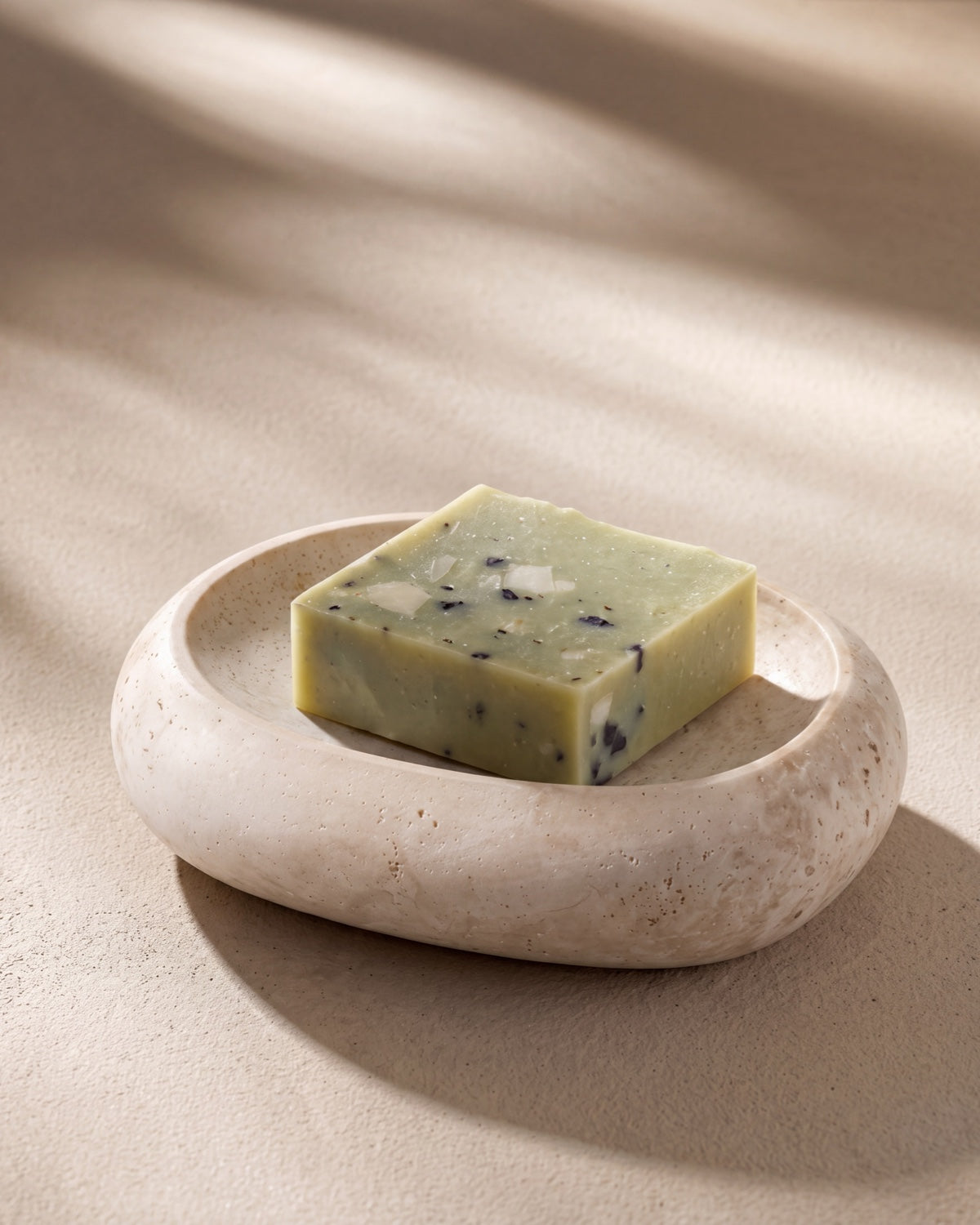 NURU - Handcrafted Turkish Sunny Beige Travertine Soap Tray - 4.7 x 3.3 in