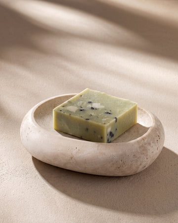 NURU - Handcrafted Turkish Sunny Beige Travertine Soap Tray - 4.7 x 3.3 in