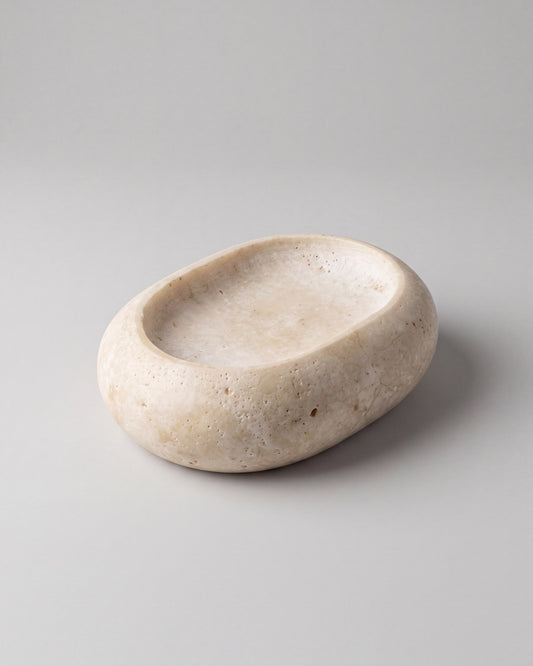 NURU - Handcrafted Turkish Sunny Beige Travertine Soap Tray - 4.7 x 3.3 in