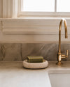 NURU - Handcrafted Turkish Sunny Beige Travertine Soap Tray - 4.7 x 3.3 in