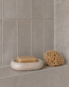 NURU - Handcrafted Turkish Sunny Beige Travertine Soap Tray - 4.7 x 3.3 in