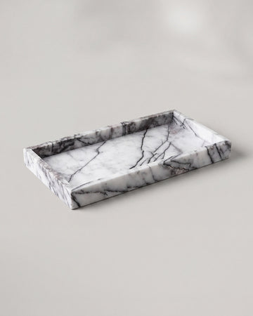 NAMI - Handcrafted Turkish Lilac White Marble Rectangular Tray - 11.8 x 5.9 in