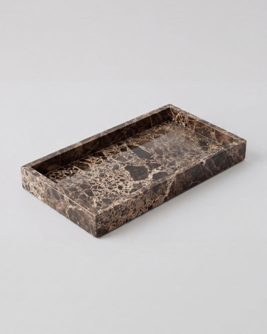 NAMI - Handcrafted Spanish Dark Emperador Marble Rectangular Tray - 11.8 x 5.9 in