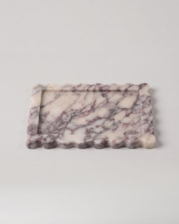 ONDA - Handcrafted Italian Calacatta Viola Marble Scalloped Tray - 10.6 x 7.9 in