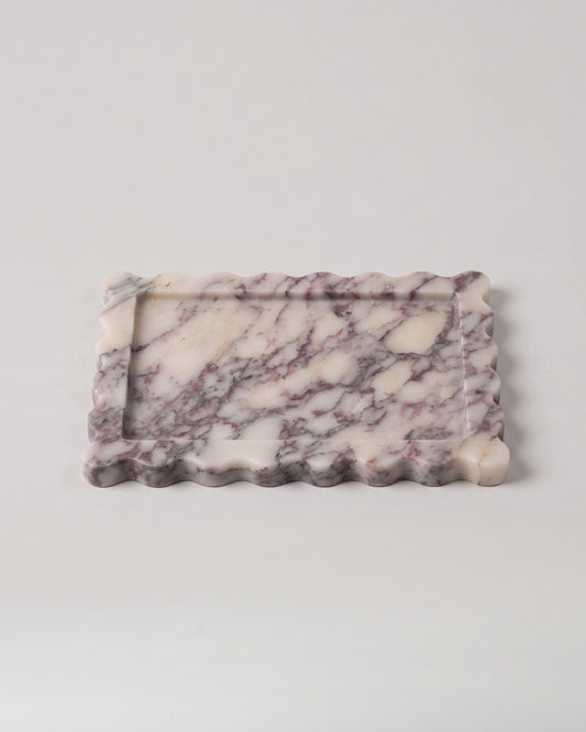 ONDA - Handcrafted Italian Calacatta Viola Marble Scalloped Tray - 10.6 x 7.9 in